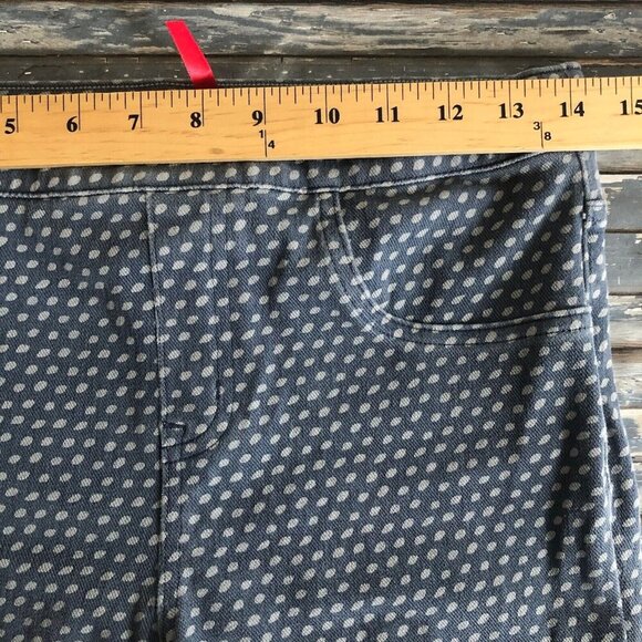SPANX Pull On Pant Jeggings Mid Rise Medium Blue Denim Polka Dot Stretch - Picture 7 of 12